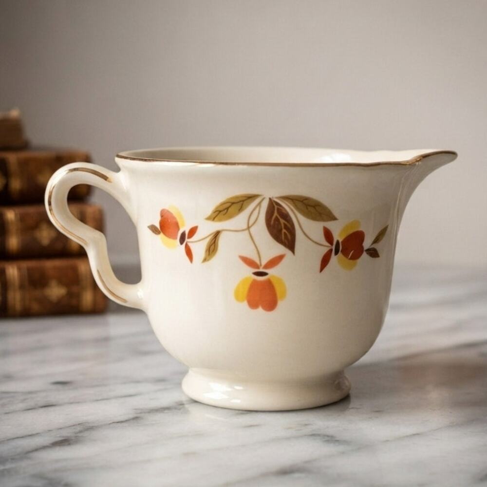 Vintage Hall China Jewel Tea Autumn Leaf Ruffled D Creamer 8 Oz 1930s